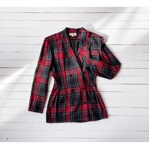 plaid flannel jacket 90s vintage Paris Blues red black plaid nipped waist blazer